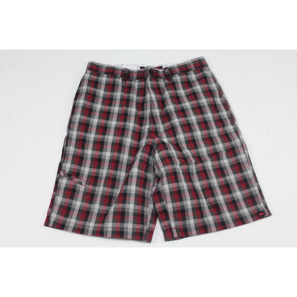 Hawk Men Red Blue Plaid Shorts Casual Extreme Sports Size 32